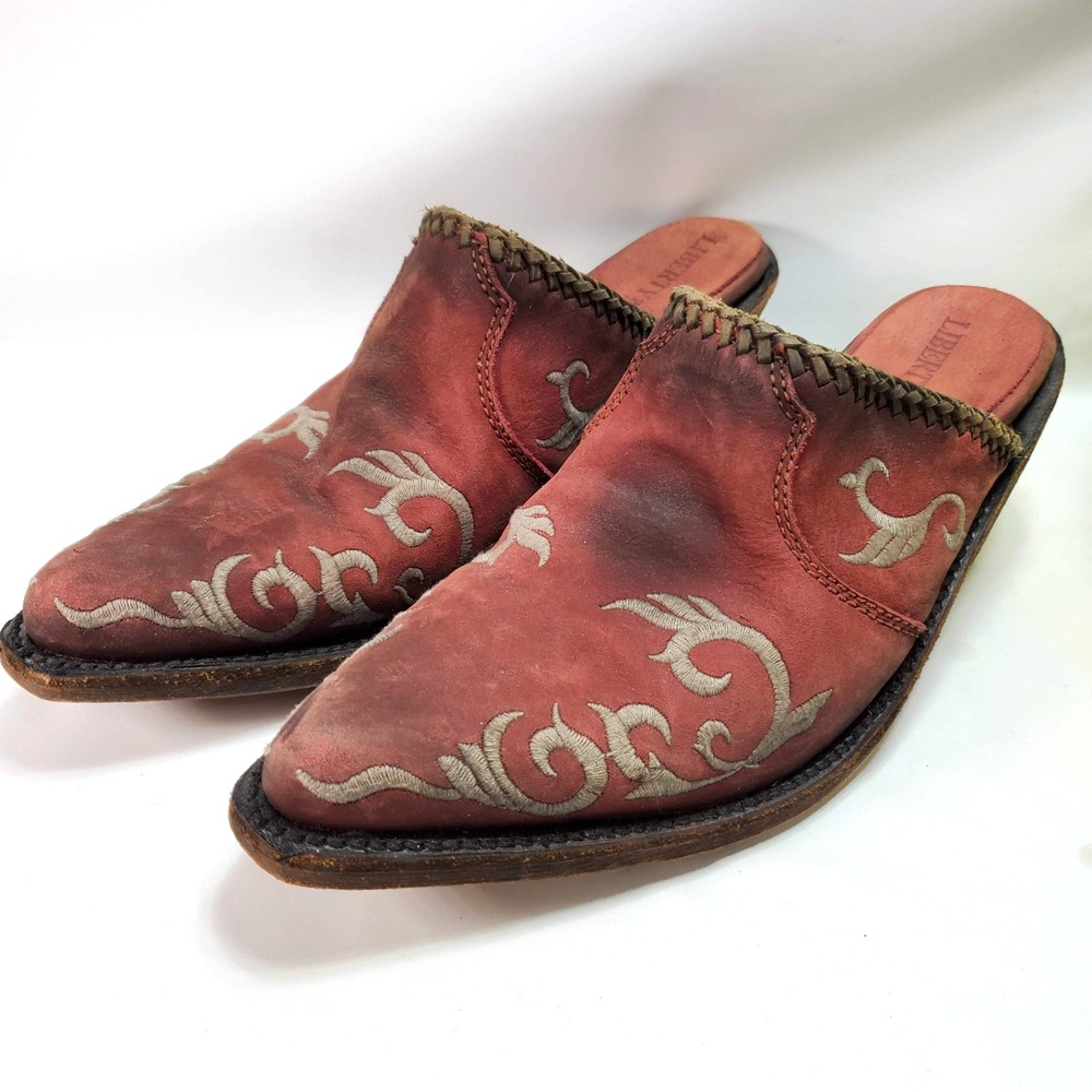 Liberty Black Toscano Size 9 Red Suede Leather Mules Clog Western Cowgirl